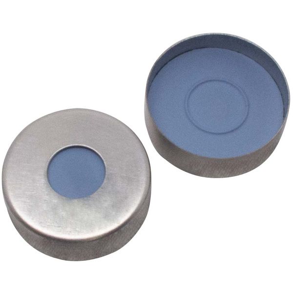 Altmann Analytik 20 mm Magnetische Bördelkappe, silber lackiert, mit 8 mm Loch, FormSeptum Butyl, grau, 55° shore A, 3 mm, 1000 St/Pkg
