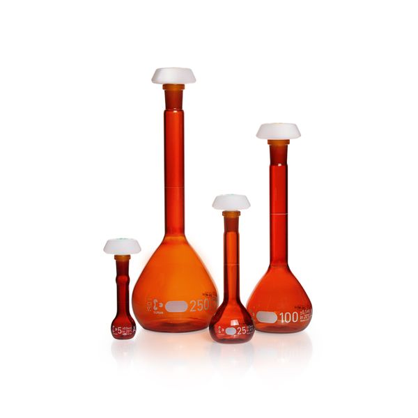 Duran Group DURAN Messkolben, braun, 2000 ml, Klasse A, mit PE-Stopfen 10/19, UKAS