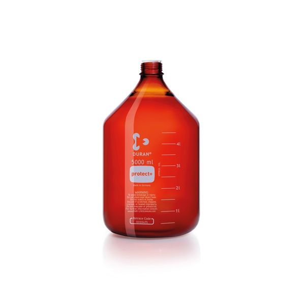Duran Group DURAN Laboratory glass bottle GL 45, Amber, protect+ plastic coated (PA12), with protective cap, 5000 ml