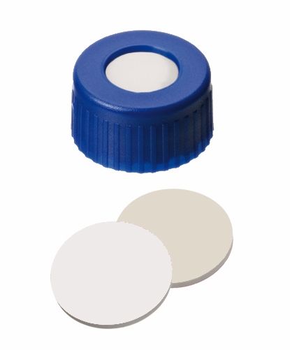 Thermo Fisher Scientific Schraubkappe SureSTART Level 2, 9 mm, PP blau & Septum Silikon/PTFE weiß/beige, geklebt, 1 mm, 5000 St/Pkg