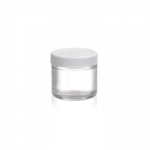 DWK Wheaton 2oz straight-walled glass, clear glass, screw cap, PP, white, 53-400, PTFE/PE liner, 24 pc/PAK