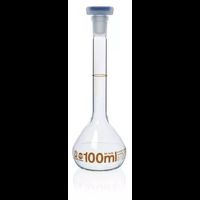 Volumetric flask, BLAUBRAND-ETERNA, class A, Boro 3.3, 50 ml, brown grad., with NS 12/21 with PP stopper, DE-M, with USP individual certificate