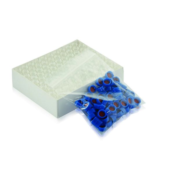DWK Wheaton 1,8 ml Fläschchen, klar, 12 x 32 mm, Boro, ABC Schraubkappe blau und Septum PTFE/Silikon rot, 100 St/Pkg