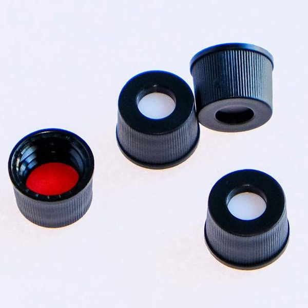 PerkinElmer Schwarze Flanschkappe mit Schraubverschluss, 8 mm ID, mit PTFE-Silikonsepta, 100 St/Pkg