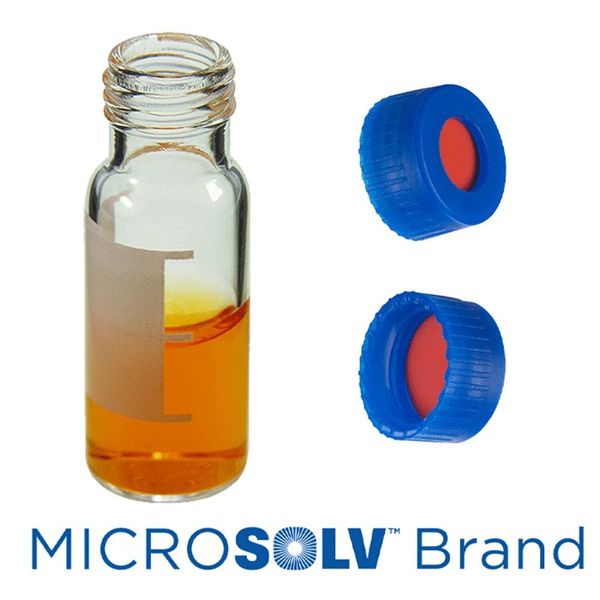 Microsolv EPP Vial, clear, 2 ml, Screw Cap blue with fitted Rubber/PTFE Septa, Write-on Patch, 100 pc/PAK
