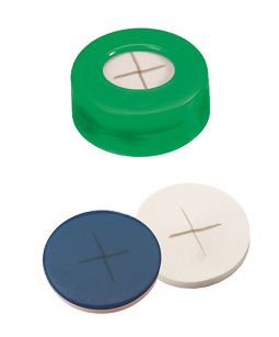 Altmann Analytik Schnappringkappe, ND11 PE: grün mit 6 mm Loch, Silikon weiß, PTFE blau, kreuzgeschlitzt, harte Kappe, 1,0 mm, 10x100/PAK