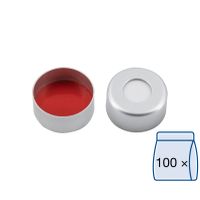 Product Image of N 11 Aluminium crimp cap, silver, center hole Silicone white/PTFE red Hardness: 40° shore A