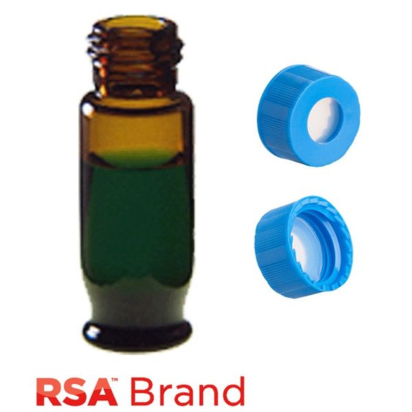 Microsolv Fläschchen & Kappen-Kit Inkl. 100 1.8ml, Maximum Recovery, Schraubkappe, Amber RSA Autosampler Fläschchen & 100 hellblaue Schraubkappen mit 