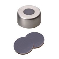 Product Image of Bördelkappe, ND11 Verschluss: Aluminium, farblos lackiert mit 5,5 mm Loch, PTFE grau/Butyl rot/PTFE grau, 1,3 mm, 1000/PAK