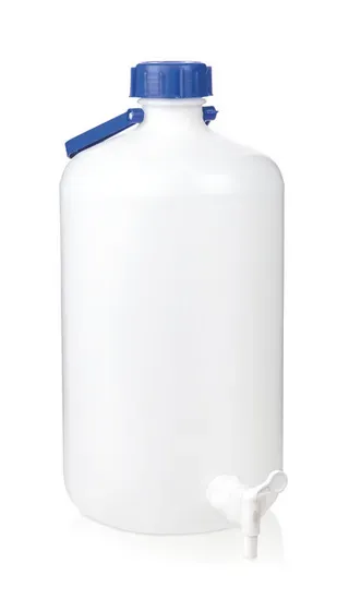 Brand GmbH & Co. KG Abklärflasche, 10 Liter, PE-HD, Enghals, mit Schraubkappe und Tragegriff, mit Hahn