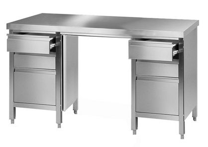 Bochem Labor-Arbeitstisch LxHxB 200x75x75 cm mit Bodenplatte und doppels.Schubfächer
