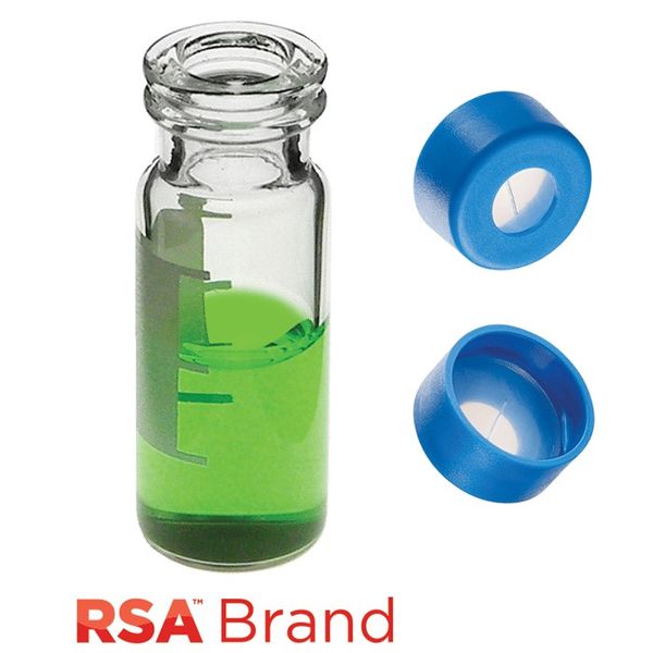 Microsolv Fläschchen & Kappen-Kit inkl. 100 2ml, Snap Top, Klarglas RSA Autosampler Fläschchen / Schreibfeld / Fülllinien & 100 hellblaue 