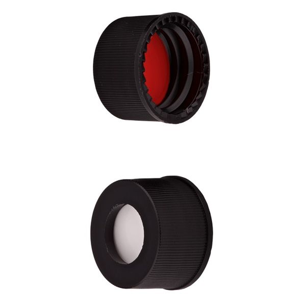 Microsolv Screw Cap black, knurled PP, white Sil/red PTFE Fitted Septa, for 13-425mm thread, 15x45mm autosampler vials, 1000 pc/PAK