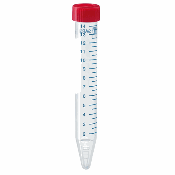 Sarstedt Tubes with conical base, 15ml, 120x17mm, PP, graduated, with writing field, red cap, assembled, sterile, 500 St/PAK