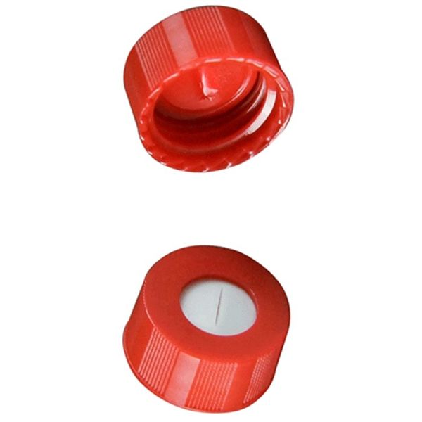 Microsolv Screw Cap red, knurled PP, with white Sil/red PTFE pre-slit (X-shape) Septa, bonded, for 9-425mm thread, 12x32mm autosampler vials, 1000 pc/