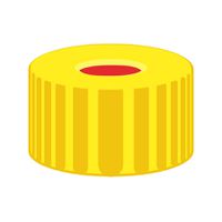 Product Image of N 9 PP screw cap, yellow, center hole Red Rubber/FEP colourless Hardness: 40° shore A