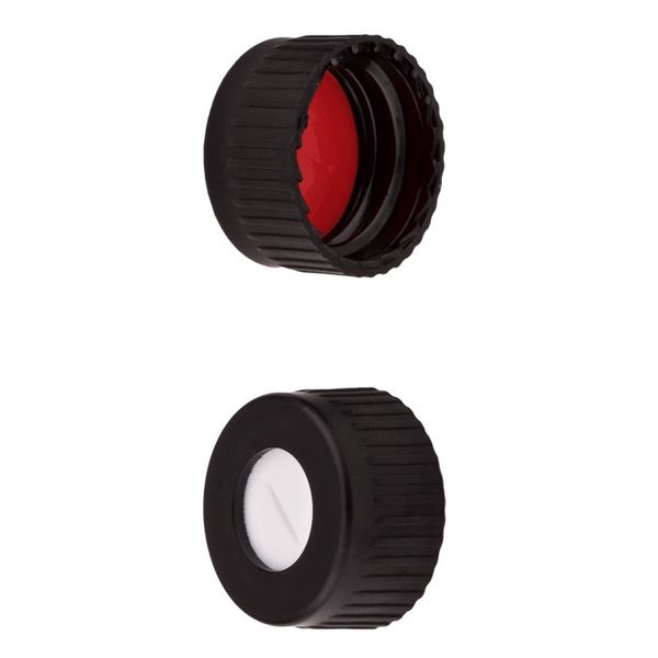 Microsolv Screw Cap black, 9 mm, with white Sil/red PTFE Preslit Bonded Septa Ribbed, 100 pc/PAK