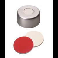 Product Image of Bördelkappe, ND11 Verschluss: Aluminium, farblos lackiert mit 5,5 mm Loch, Silikon creme/PTFE rot, UltraClean, 1,3 mm, 1000/PAK