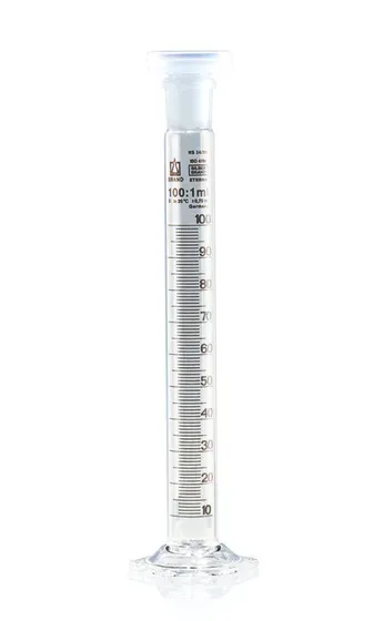 Brand GmbH & Co. KG Mischzylinder SILBERBRAND-ETERNA, hohe Form, Klasse B, 500 ml : 5 ml, Boro 3.3, NS 34/35-PE-Stopfen, mit Sechskantfuß, kurze 