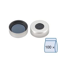 Product Image of N 20 Aluminium crimp cap, silver, center hole Butyl dark grey/centrical PTFE-lamination grey