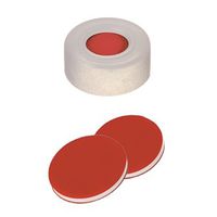 Product Image of Schnappringkappe, ND11 PE: transparent mit 6 mm Loch, PTFE rot/Silikon weiß/PTFE rot, harte Kappe, 1,0 mm, 1000/PAK