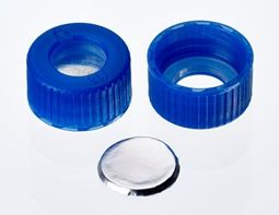 Altmann Analytik Kurzgewindekappe, ND9 PP, blau, mit Loch, Aluminiumdichtung, 0,06 mm, 10x100St/Pkg