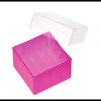 Product Image of PP storage box for 1,5ml bottles or 2ml flat bottom bottles, neon-pink, with cover, 16 cavities