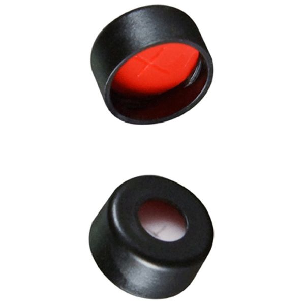 Microsolv Screw Cap black, knurled PE, with white Sil/red PTFE pre-slit (X-shape) Septa, for 9-425mm thread, 12x32mm autosampler vials, 1000 pc/PAK