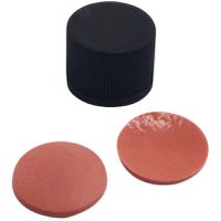 Product Image of 8 mm PP Schraubkappe, schwarz, geschlossen, Gewinde 8-425, Naturkautschuk rot-orange/TEF transparent, 60° shore A, 1,3 mm, 1000 St/Pkg