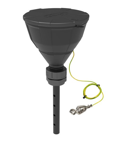 SCAT Kugeltrichter ''ARNOLD'' mit Deckel, V2.0, S51, HDPE elektr. ableitfähig, Lanze, Spritzschutz, Sieb, Trichter 200 mm