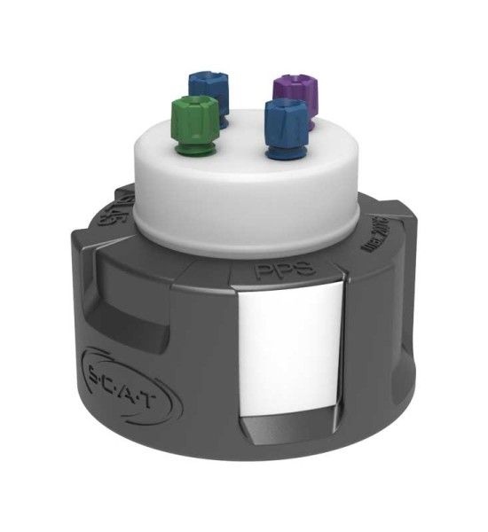 SCAT SymLine SafetyWasteCollector IV, V2.0, HDPE, GL45, 4 x PFA-Fittings für Kapillaren mit 1,6/2,3/3,2 mm AD