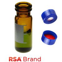 Product Image of Fläschchen & Kappen-Kit inkl. 100 2ml, Snap Top, Amber RSA™ Autosampler Fläschchen mit Schreibfeld / Fülllinien / 100 blaue Schnappkappen mit eingepassten Silikongummi / PTFE vorgeschlitztem Septum, RSA Brand Easy Purchase Pack