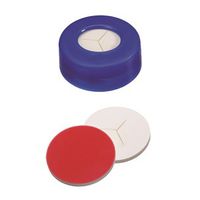 Product Image of ND11 PE Snap Ring Seal: Snap Ring Cap blue + centre hole, Silicone white/PTFE red, pre-slit (Y), hard cap, 1000/pac