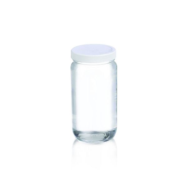DWK Wheaton AC Round bottle, clear glass, 1oz, screw cap, PP, white, 33-400, PTFE/PE insert, 34 x 68 mm, 48 pc/PAK