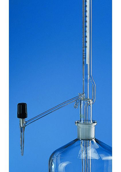 Brand GmbH & Co. KG Titrierapparat, SILBERBRAND, Klasse B, 10 : 0,02 ml, Boro 3.3, seitlicher Ventilhahn, ohne Flasche, schwarzer Schellbachstreifen