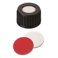 Product Image of Schraubkappe, 18 mm Verschluss: PP, schwarz, mit Loch, Silikon weiß/PTFE rot, 55° shore A, 1,5 mm, 10x100 St/Pkg