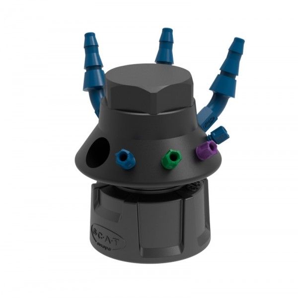 SCAT SafetyWasteCap ''LISA'', V3.0, GL45, electr. conductive, 4x 1.6/2.3/3.2 mm OD, 4x PFA-blind plug, 3x 5.0 - 11.5mm ID