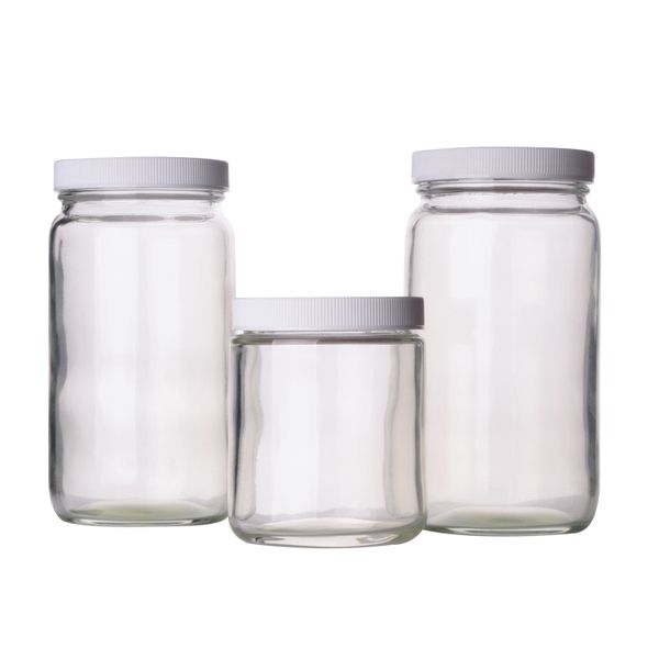 DWK Wheaton Glasbehälter, sicherheitsbeschichtet, klar, rund, gerade, 16oz, PF-Schraubkappe, schwarz, 70-400, PV-Einlage, 12 St/Pkg