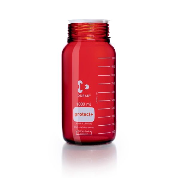 Duran Group DURAN Laborglasflasche GLS 80, braun, protect+ kunststoffummantelt (PA12), mit Staubschutzkappe, 1000 ml, 10 St/Pkg
