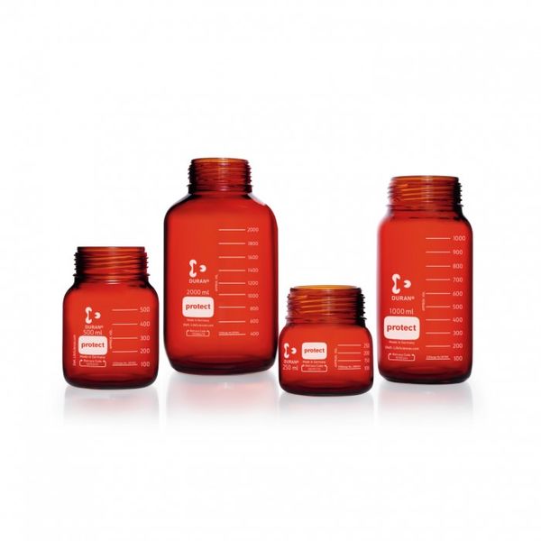 Duran Group DURAN GLS 80 Laboratory glass bottle protect, plastic coated (PU), amber, with screw cap and pouring ring (PP), 5000 ml