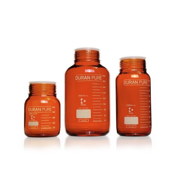 Duran Group DURAN PURE Flasche, GLS 80, braun, mit Teilung, ohne Schraubverschluss und Ausgießring, 5000 ml, mit Staubschutzkappe