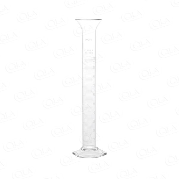 QLA 100mL Graduated Cylinder, Funnel Top, Hexagonal Base, Class A, Calibrated to 20°C