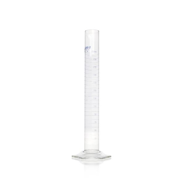 Duran Group Messzylinder, Glas, 250 ml, blaue Graduierung, hohe Form, Kl. A, mit Chargenzertifikat, 2 St/Pkg, Kl. A, CZ