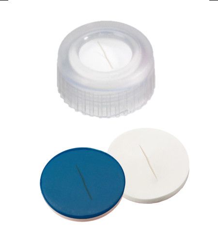 Altmann Analytik Kurzgewindekappe, ND9 PP, transparent, 1,0 mm, Silikon weiß/PTFE blau, geschlitzt, 1000/PAK