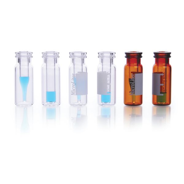 DWK Wheaton 2 ml amber glass vials, snap cap, title block, 12 x 32 mm, 350 μl clear glass insert, flat bottom, 100 pc/PAK