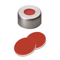 Product Image of Bördelkappe, ND11 Verschluss: Aluminium, farblos lackiert mit 5,5 mm Loch, PTFE rot/Silikon weiß/PTFE rot, 1,0 mm, 1000/PAK