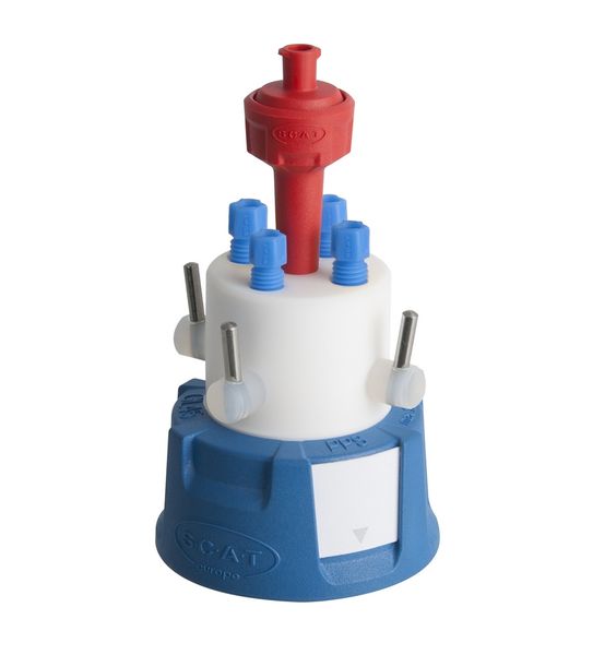 SCAT SafetyCap IV, V2.0, GL45 with 4x shut-off, 4x PFA-fittings 3.2 mm OD + air valve