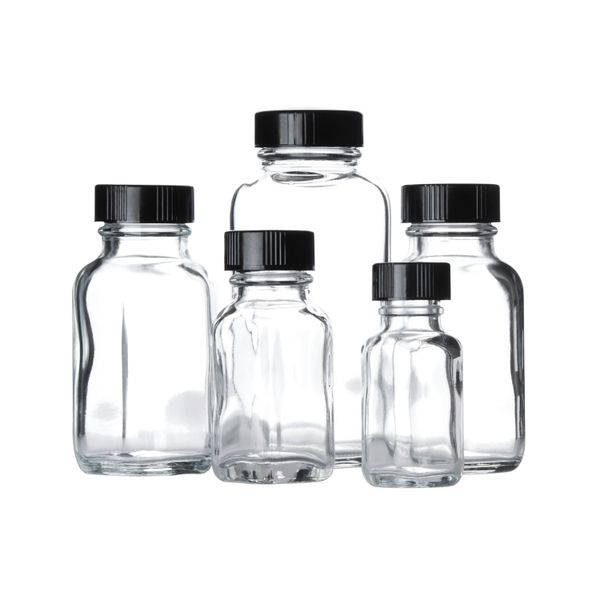 DWK Wheaton 15 ml Vierkantflasche ''French'', klar, AR-Glas, weiße Kappe mit PV-Dichtung, 576 St/Pkg