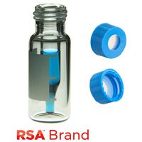Product Image of Vial & Cap Kit incl. 100 300µl, Fused Insert, Screw Top, Clear RSA™ Autosampler Vials with Write on Patch/fill lines & 100 Light Blue Screw Caps with Clear AQR Silicone Rubber/Clear PTFE, ultra-pure fitted Septa, RSA Brand Easy Purchase Pack