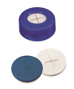 Altmann Analytik Schnappringkappe, ND11 PE: blau mit 6 mm Loch, Silikon weiß/PTFE blau, kreuzgeschlitzt, harte Kappe, 1,0 mm, 1000/PAK